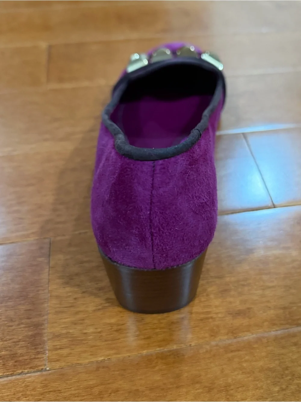 Tory Burch Purple Suede w Gold Stud Details Slip On Pumps Heels Shoes Sz. 8.5